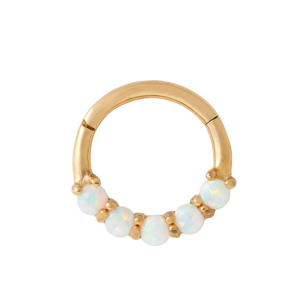 Goldtone Opal-Effect Hinged Hoop Ring - 16 Gauge