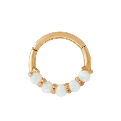 Goldtone Opal-Effect Hinged Hoop Ring - 16 Gauge