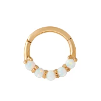 Goldtone Opal-Effect Hinged Hoop Ring - 16 Gauge
