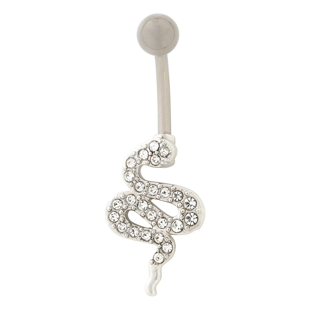 CZ Titanium Twisted Snake Belly Ring - 14 Gauge