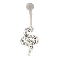 CZ Titanium Twisted Snake Belly Ring - 14 Gauge