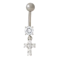 CZ Titanium Cross Belly Ring - 14 Gauge