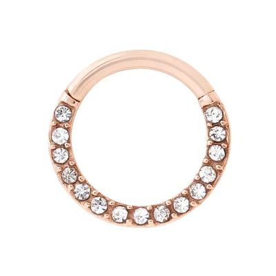 Rose Goldtone CZ Hinge Hoop Ring - 16 Gauge