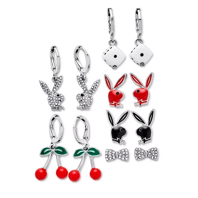 Multi-Pack Assorted Red and Black Playboy Bunny Dangle Earrings - 6 Pack
