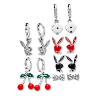 Multi-Pack Assorted Red and Black Playboy Bunny Dangle Earrings - 6 Pack