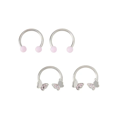 Multi-Pack CZ Pink Butterfly Horseshoe Rings - 2 Pairs