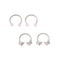 Multi-Pack CZ Pink Butterfly Horseshoe Rings - 2 Pairs