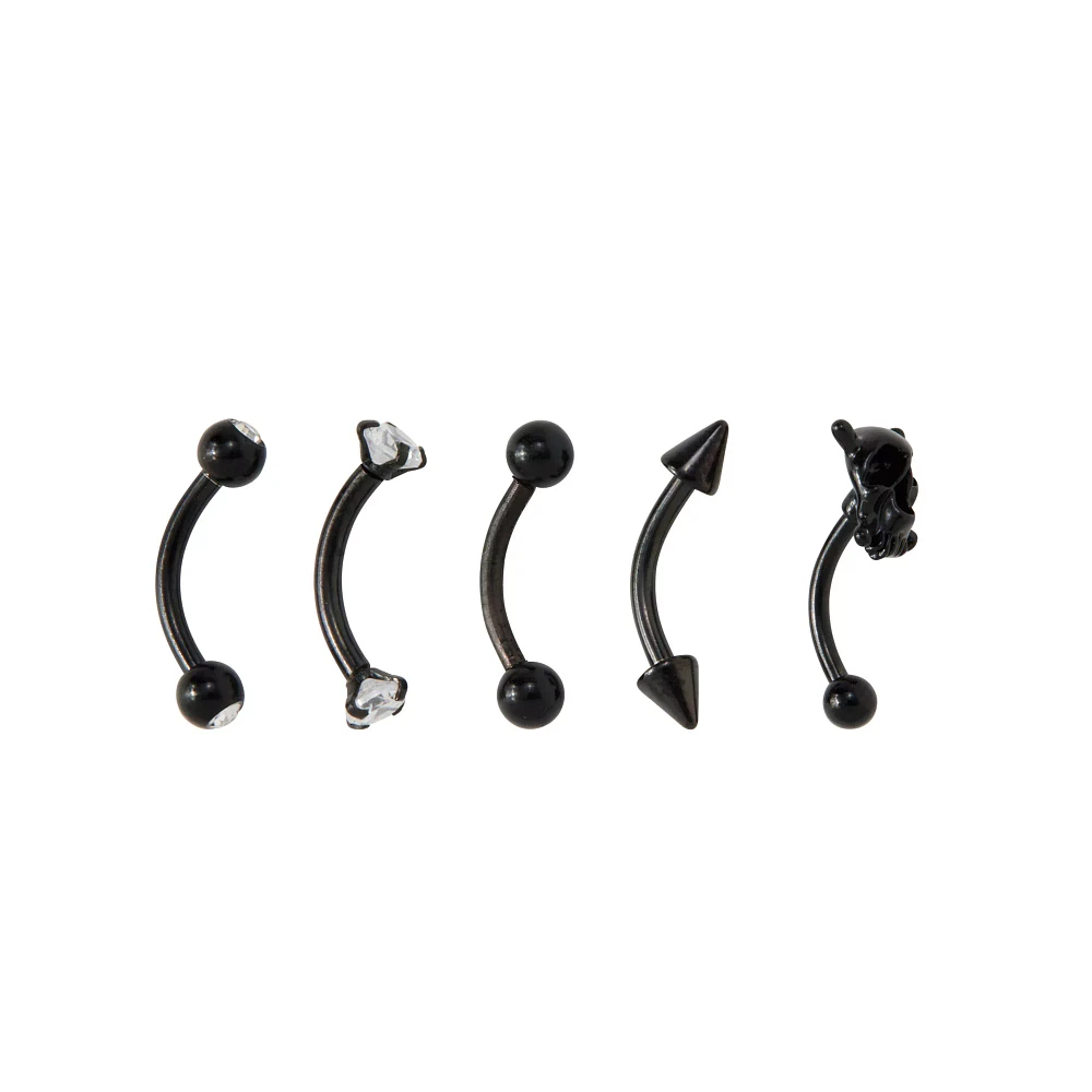 Multi-Pack CZ Black Skull Curved Barbells 5 Pack - 16 Gauge