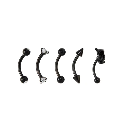 Multi-Pack CZ Black Skull Curved Barbells 5 Pack - 16 Gauge