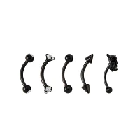 Multi-Pack CZ Black Skull Curved Barbells 5 Pack - 16 Gauge