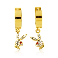 Playboy Bunny Goldtone Clear and Red Gem Huggie Hoop Dangle Earrings