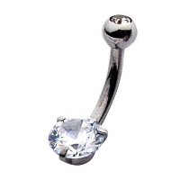 Round Prong CZ Belly Ring - 14 Gauge