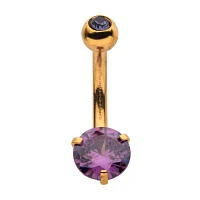 Prong Purple CZ Goldtone Belly Ring - 14 Gauge
