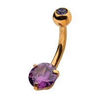 Prong Purple CZ Goldtone Belly Ring - 14 Gauge