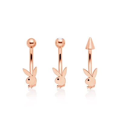 Multi-Pack CZ Rose Goldplated Playboy Curved Barbells 3 Pack - 16 Gauge