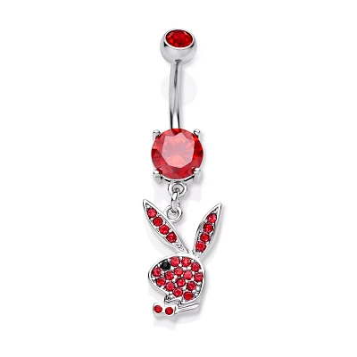 CZ Red Playboy Bunny Dangle Belly Ring - 14 Gauge
