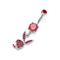 CZ Red Playboy Bunny Dangle Belly Ring - 14 Gauge