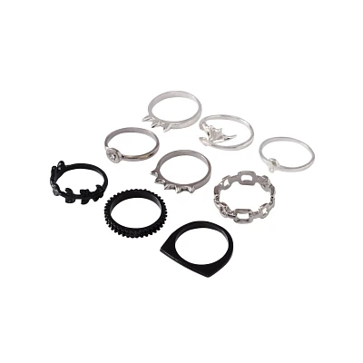 Multi-Pack Spike Skull and Wing Rings - 9 Pack