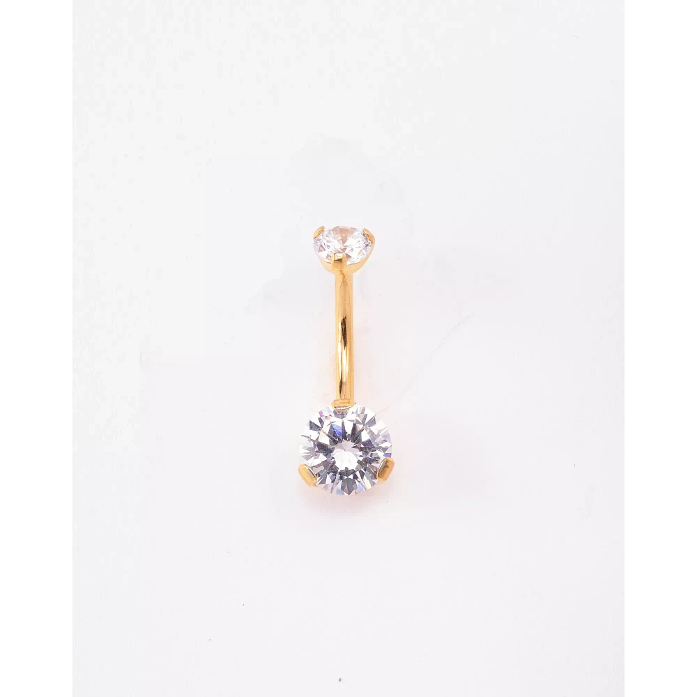 Double CZ Goldplated Titanium Belly Ring - 14 Gauge
