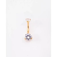 Double CZ Goldplated Titanium Belly Ring - 14 Gauge