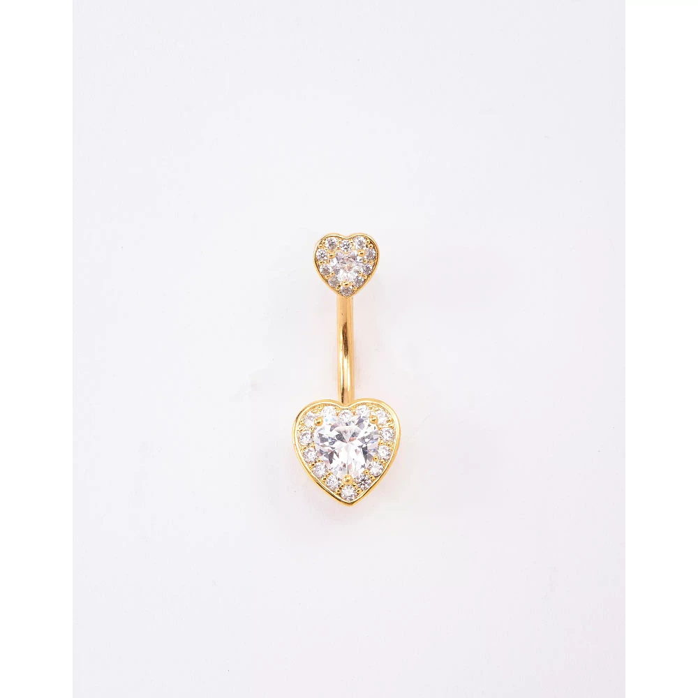 CZ Cluster Double Heart Belly Ring - 14 Gauge