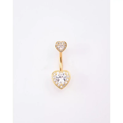 CZ Cluster Double Heart Belly Ring - 14 Gauge