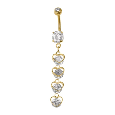 CZ Goldplated Hearts Dangle Belly Ring - 14 Gauge