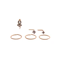 Multi-Pack CZ Rose Goldtone L Bend and Hoop Nose Rings 6 Pack - 20 Gauge