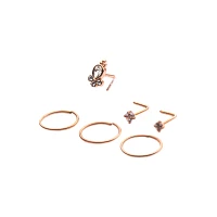 Multi-Pack CZ Rose Goldtone L Bend and Hoop Nose Rings 6 Pack - 20 Gauge