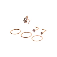 Multi-Pack CZ Rose Goldtone L Bend and Hoop Nose Rings 6 Pack - 20 Gauge
