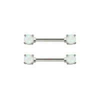 White Opal-Effect Nipple Barbells - 14 Gauge