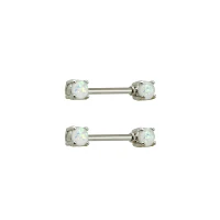 White Opal-Effect Nipple Barbells - 14 Gauge