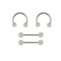 Multi-Pack CZ Nipple Horseshoe Rings and Barbells 2 Pair - 14 Gauge