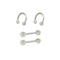 Multi-Pack CZ Nipple Horseshoe Rings and Barbells 2 Pair - 14 Gauge