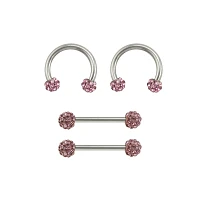 Multi-Pack CZ Nipple Horseshoe Rings and Barbells 2 Pair