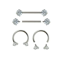 Multi-Pack Silvertone CZ Nipple Rings 2 Pair – 14 Gauge