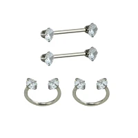 Multi-Pack Silvertone CZ Nipple Rings 2 Pair – 14 Gauge