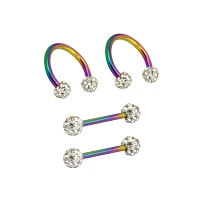 Multi-Pack CZ Oil Slick Nipple Barbells and Horseshoe Rings 2 Pair - 14 Gauge