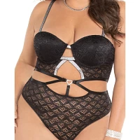 Black Lace Heart Charm Bodysuit