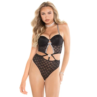 Black Lace Heart Charm Bodysuit