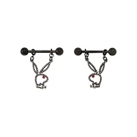 CZ Black Playboy Bunny Dangle Nipple Barbells - 14 Gauge