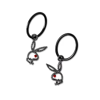 CZ Black Playboy Cutout Hoop Dangle Earrings