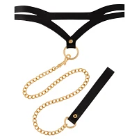 Bondage Collar with Goldtone Chain Leash - Pleasure Bound