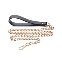 Bondage Collar with Goldtone Chain Leash - Pleasure Bound