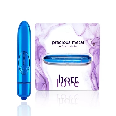 Blue Precious Metal 10-Function Waterproof Bullet Vibrator - 3.5 Inch