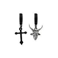Baphomet and Cross Huggie Dangle Earrings
