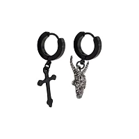Baphomet and Cross Huggie Dangle Earrings