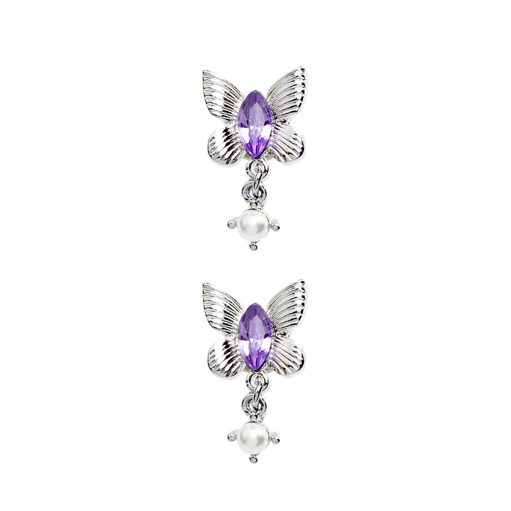 Purple Butterfly Dangle Fake Plugs - 18 Gauge