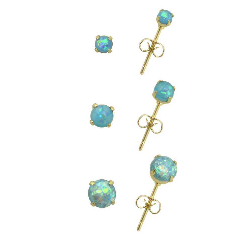 Multi-Pack Blue Opal-Effect Goldtone Stud Earrings - 3 Pair