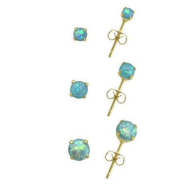 Multi-Pack Blue Opal-Effect Goldtone Stud Earrings - 3 Pair